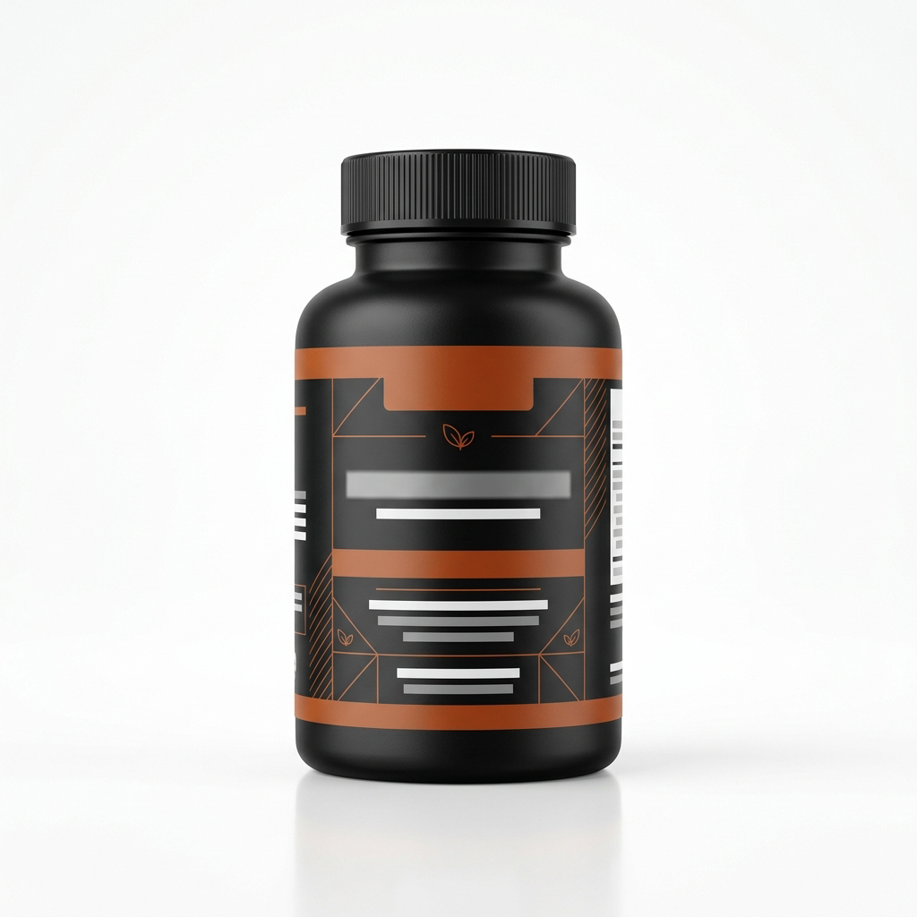 Example generated Amazon hero image: a matte black supplement bottle with a burnt-orange label on a white background